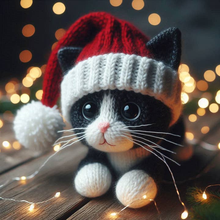 Carte de Noël de luxe pour chat noir et blanc unique pour la vente par Two Woofs