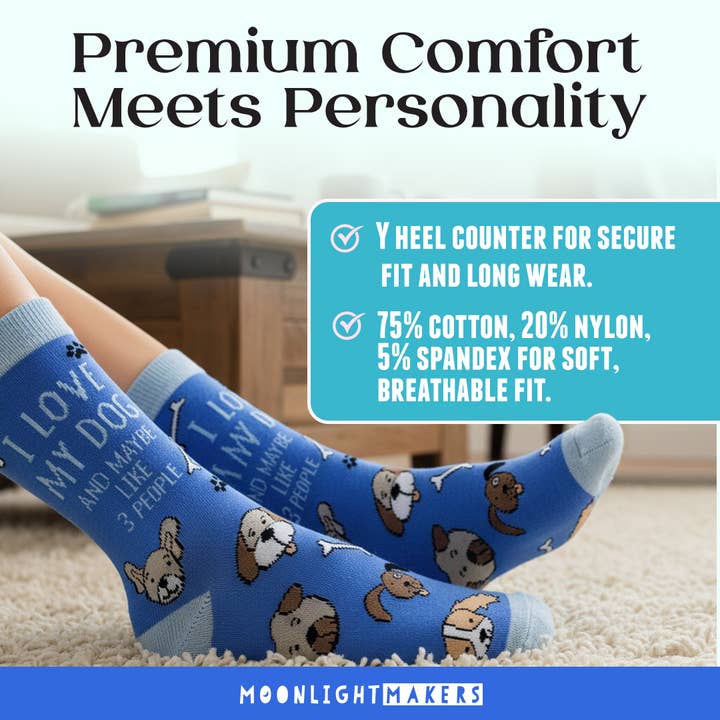Moonlight Makers - Wholesale Socks – Unisex - I Love My Dog & Maybe 3 People - Funny Unisex Socks6