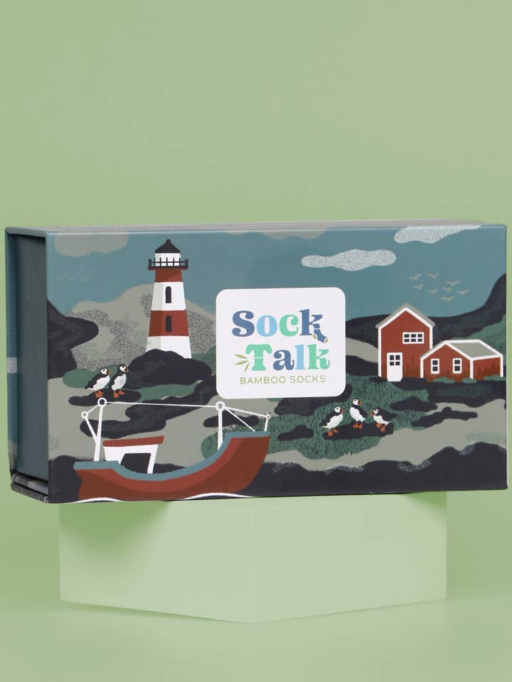 Mens Coastal Scene Sock Box (As Single Box) for wholesale by Sock Talk