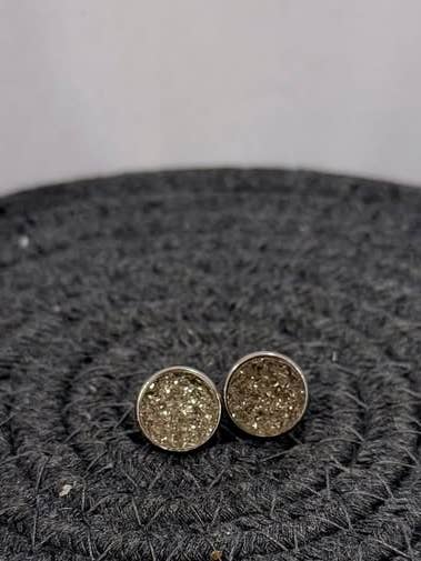 Everyday Stud Earrings, Clear Gray Druzy for wholesale by The Pink Cow