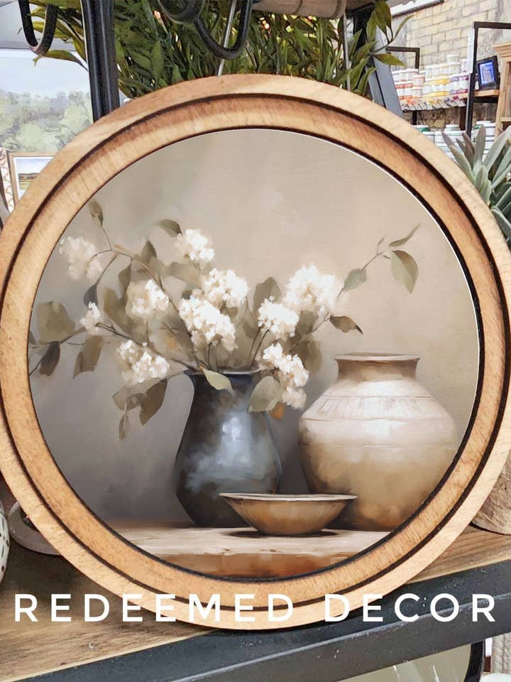 Arte de naturaleza muerta redondo de 8" para venta al por mayor de Redeemed Decor