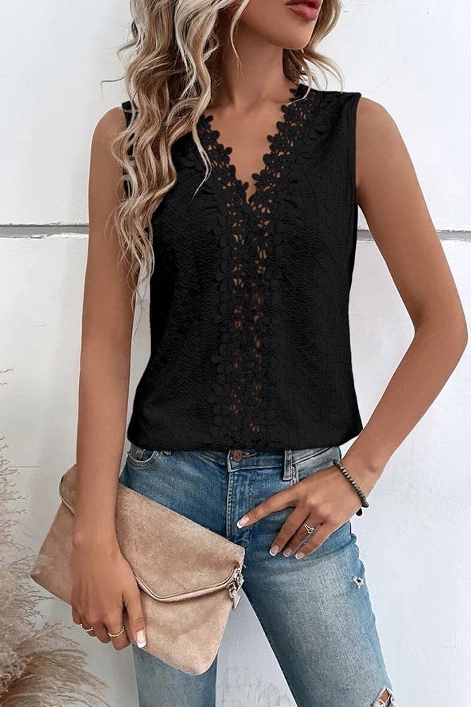 UNISHE - Venta al por mayor Blusa - Mujer - Camiseta sin mangas con cuello en V y ojales en jacquard AXR0370