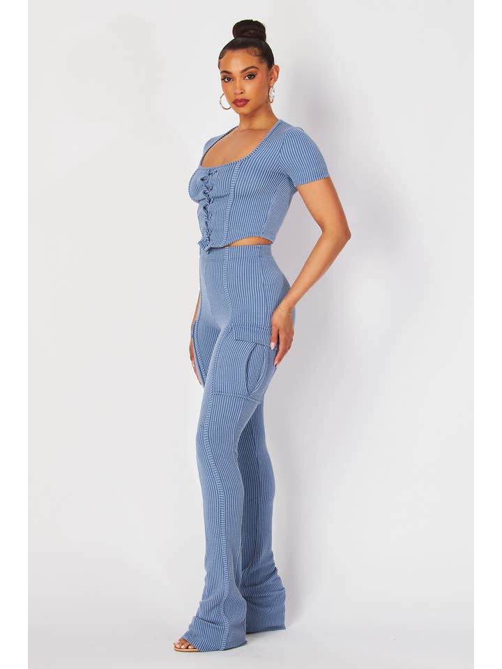 Boswell - Wholesale Top & Pant Set (NOT Loungewear) - Women's - LACE UP DETAIL TOP AND PANTS SET1