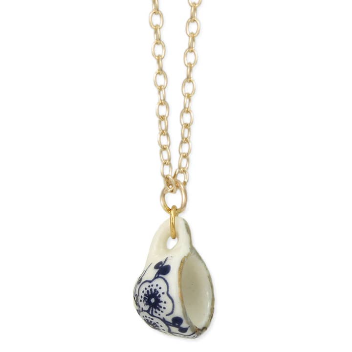 ZAD - Wholesale Pendant/Charm Necklace - Vintage Ceramic Teacup Gold Necklace