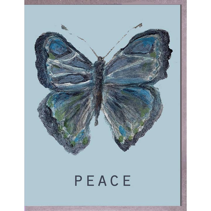 Blue Butterfly. Peace. Brenda Olson for wholesale by Blueberry Road Cards