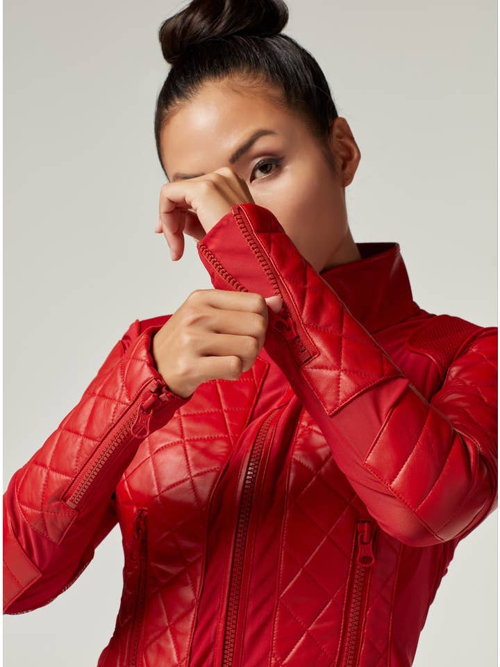 Classic Leather Mesh Moto Jacket - Haute Red for wholesale on Faire