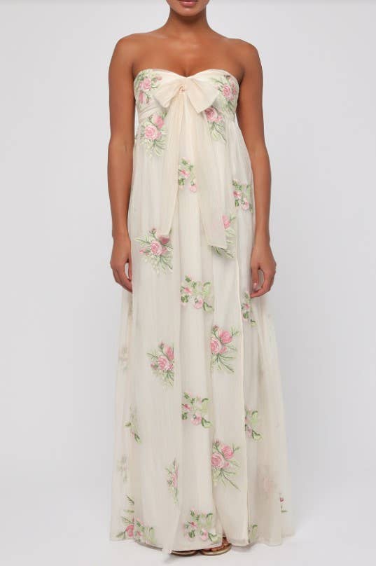 Cream Multi Fiona Strapless Embriodered Maxi Dress for wholesale on Faire0