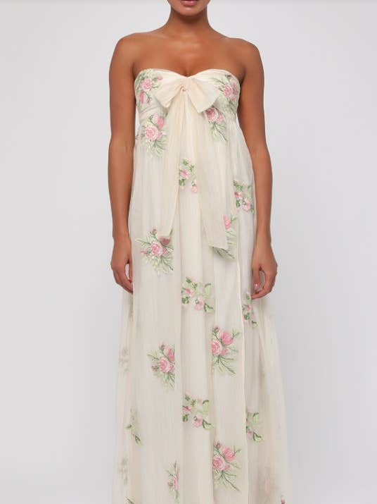 Cream Multi Fiona Strapless Embriodered Maxi Dress for wholesale on Faire0