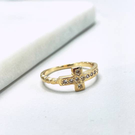 Luxus Accessories – wholesale Ring med flera stenar – 18 k guld fylld Micro Cubic Zirconia Cross Design Ring1