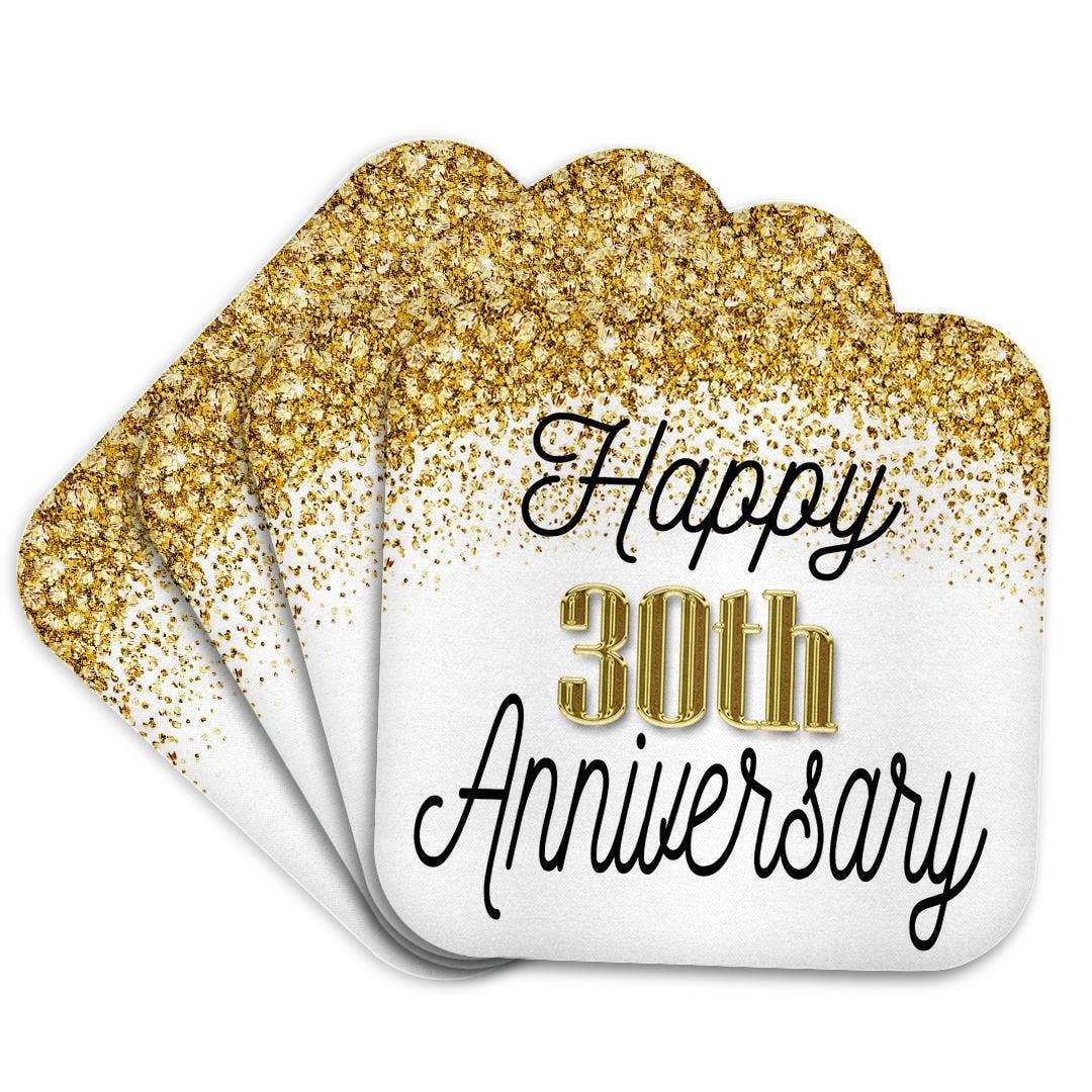 3dRose - Wholesale Coasters - 3dRose, Happy 30th Anniversary Image Of Gold Image Of Diamond Glitter, Coaster7