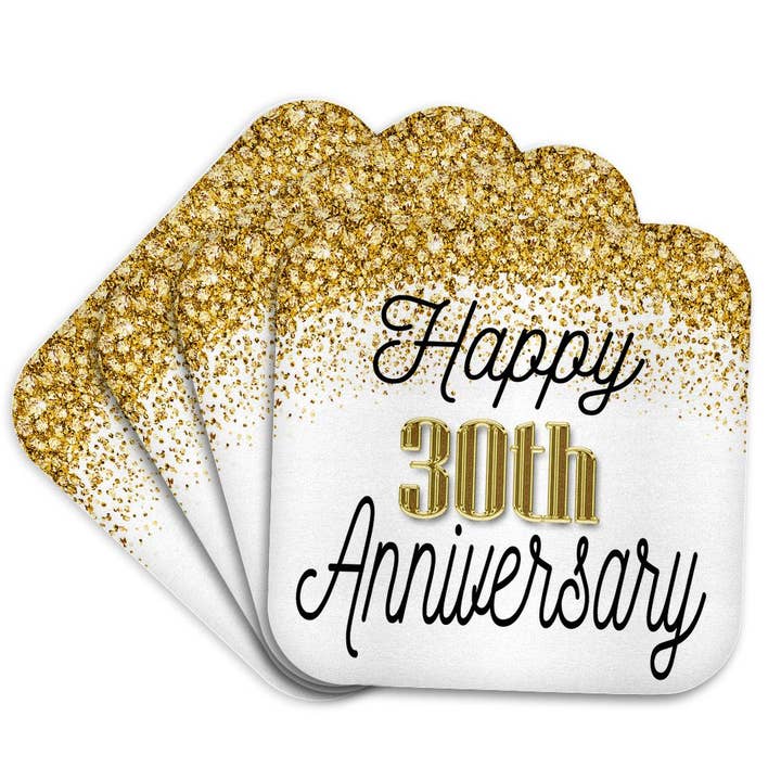 3dRose - Wholesale Coasters - 3dRose, Happy 30th Anniversary Image Of Gold Image Of Diamond Glitter, Coaster7