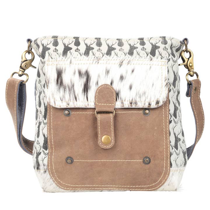 Benjamin International - Wholesale Shoulder Bag - Women's - Deer Print Canvas Shoulder Bag With Cowhide Pocket