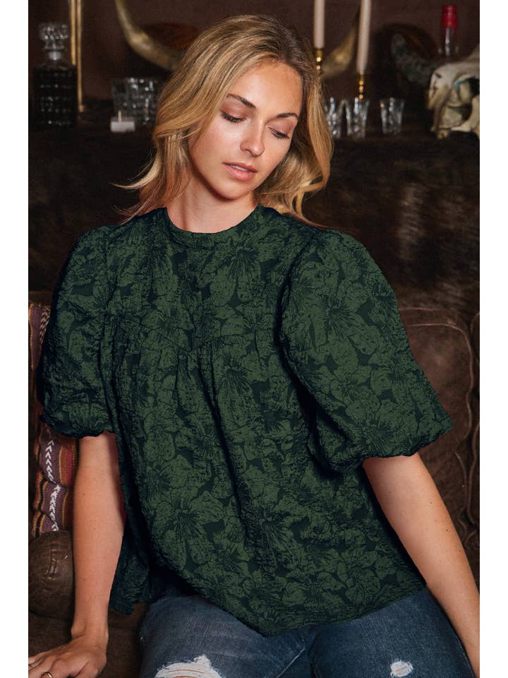 Oddi - Wholesale Blouse - Women's - Plus Floral Jacquard Balloon Sleeve Blouse