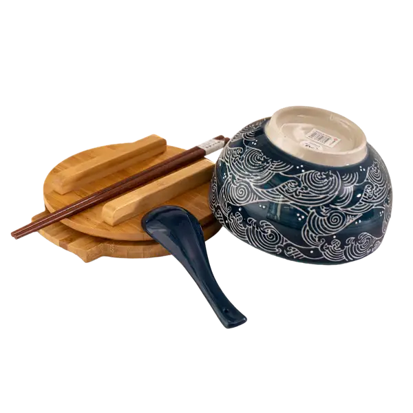 Urban Tokyo - Wholesale Serve Bowl - Wave Nami Bowl w/ Chopsticks, Spoon, Lid and Trivet Set4
