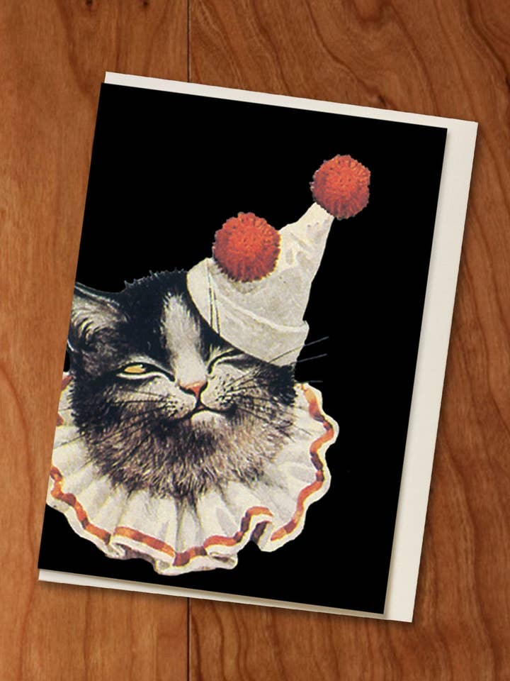Clown Cat • Mini Enclosure Card for wholesale by P. Flynn Design / Phun House