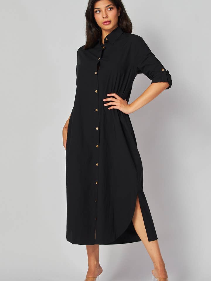 Robe longue boutonnée bohème pour femme HD2491-BLACK pour la vente par B I G H I T Fashion