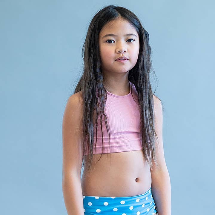 Adele Criss Cross Swim Top - Pink Rib for wholesale by MINI Street