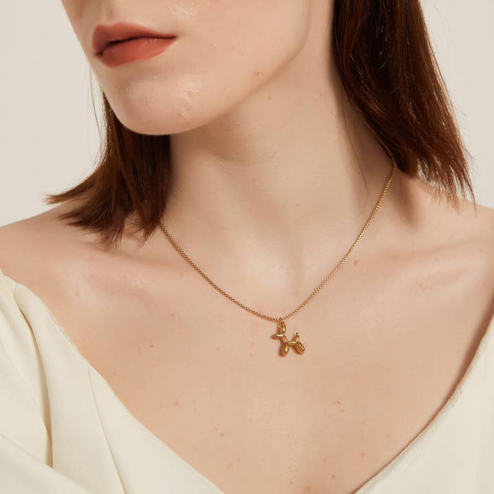 Melange Blanc - Wholesale Pendant/Charm Necklace - Camilie Balloon Puppy Dog Charm Necklace in gold & silver8