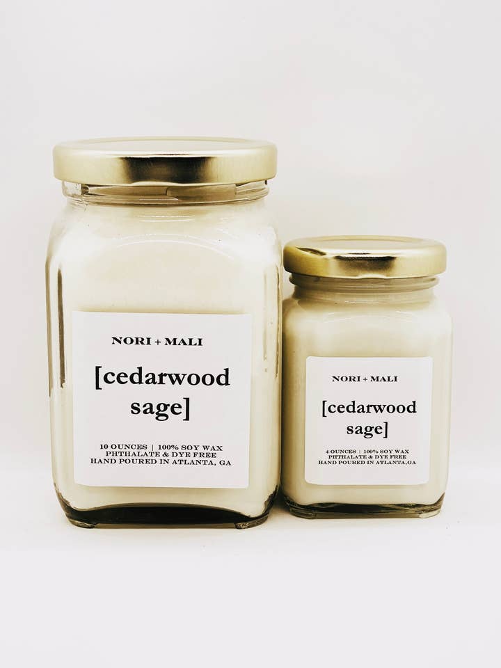 N+M Cedarwood Sage Soy Candle for wholesale by Nori + Mali Candle Co.