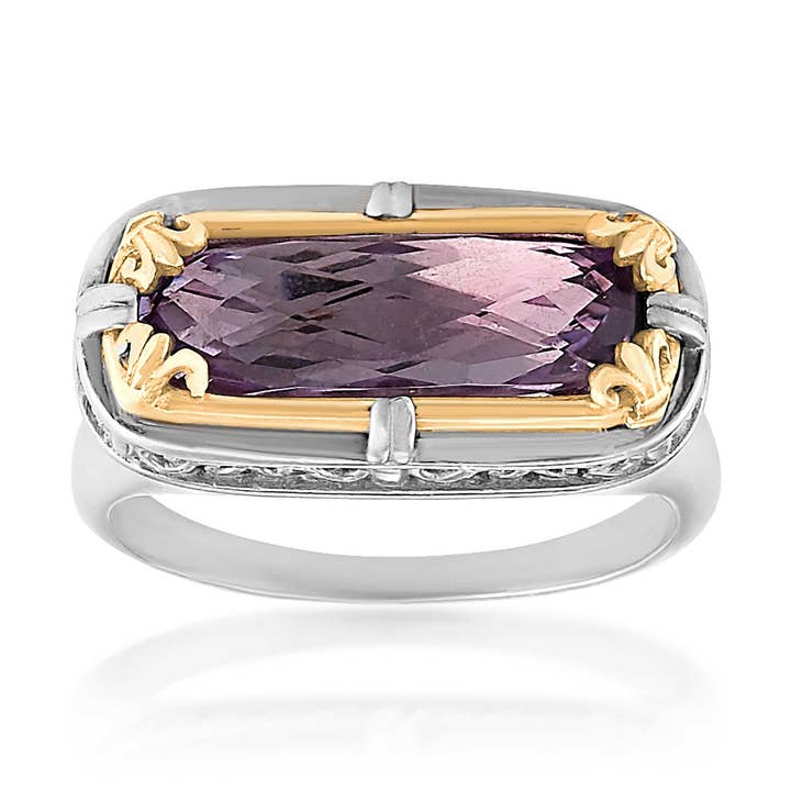 Anillo East-West con amatista color lavanda y oro vermeil de 18 k para venta al por mayor de Anatoli Jewelry