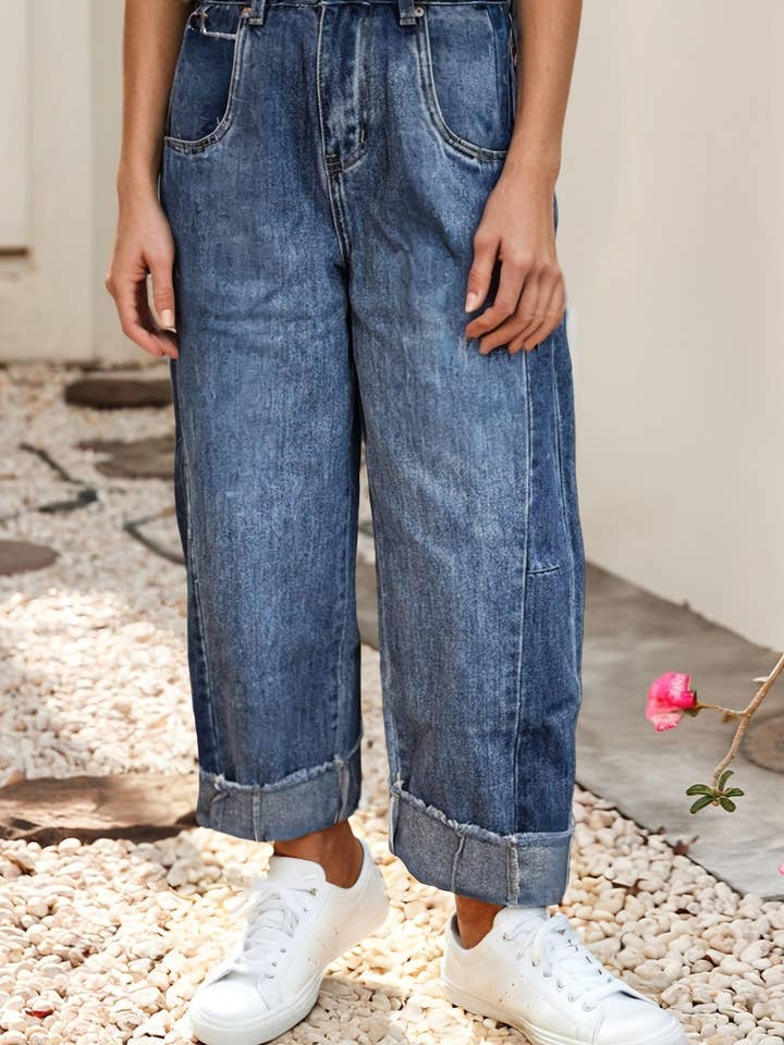 LDC Stitched Raw Hem Wide Leg Loose Jeans for wholesale by Little Daisy Closet