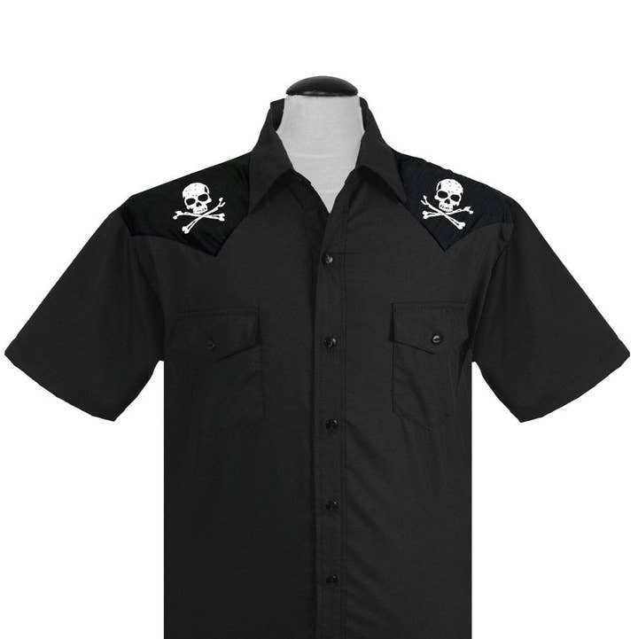 Steady Clothing - Wholesale Button Down Shirt - Men's - Skull & Bones Western in Black0