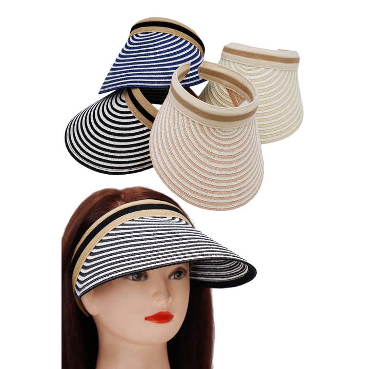 Cap Zone - Wholesale Visor – Women's - Harbor Stripe Sweatband Paper Straw Sun Visor