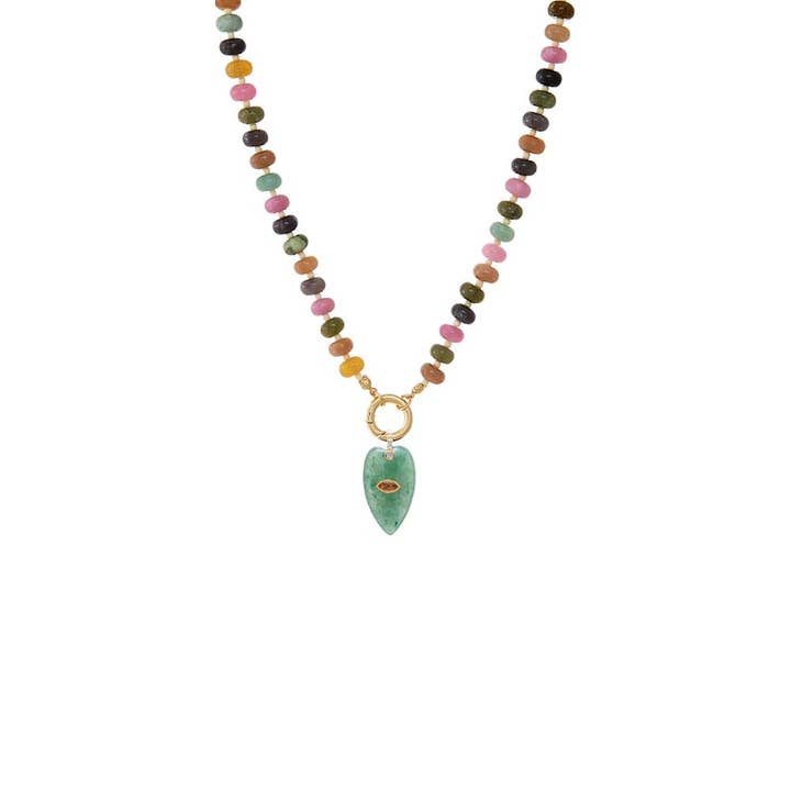 Evil Eye Elongated Heart Pendant Beaded Clicker Necklace for wholesale by By Adina Eden