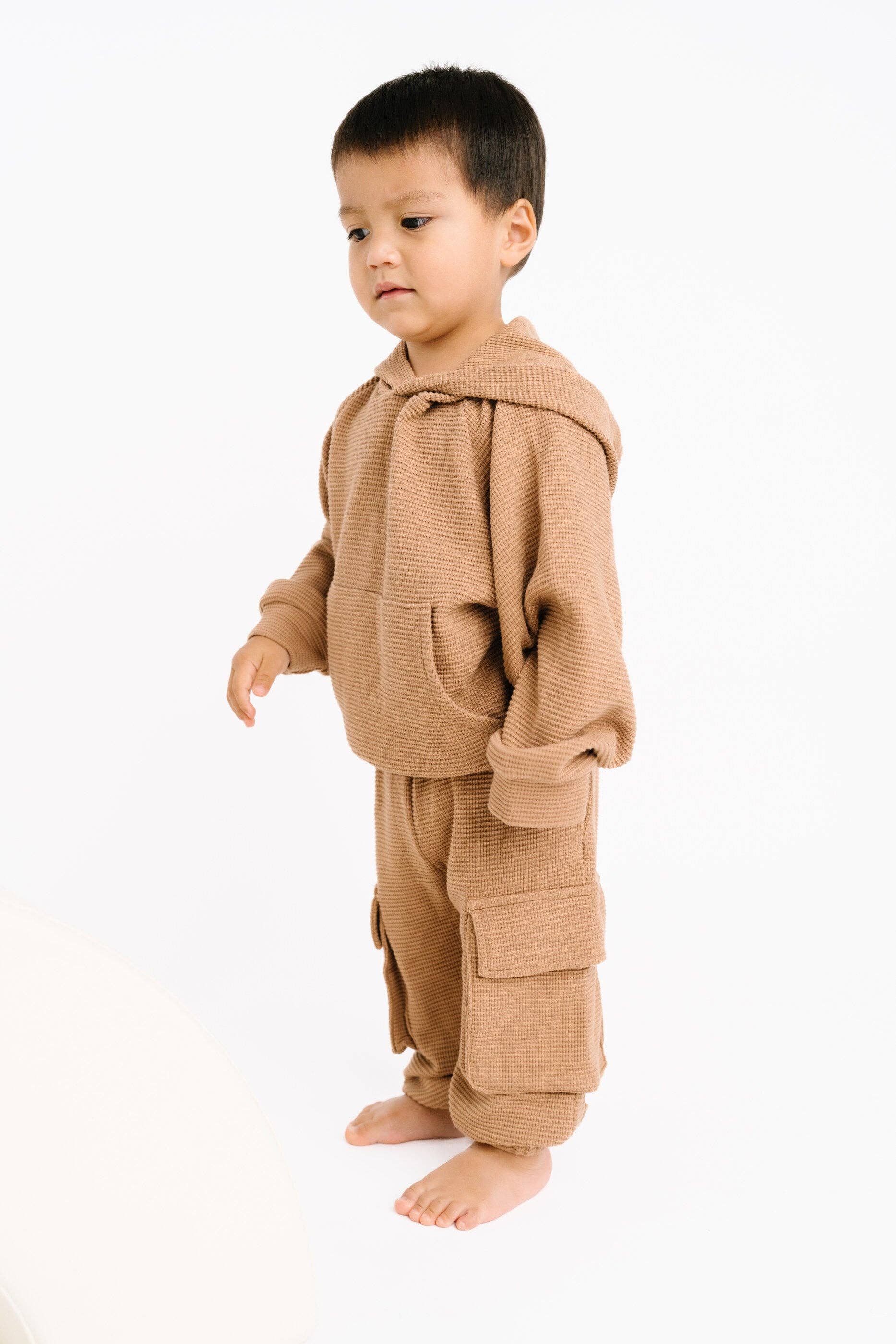 Little One Shop - Wholesale Top & Pant Set - Kids - Toasted Almond Waffle Cargo Set0