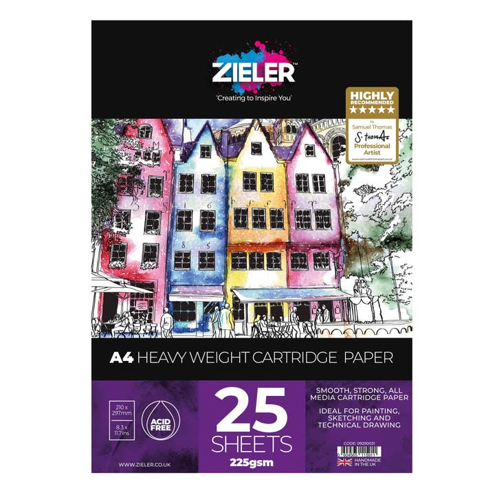 Zieler - Wholesale Sketchbook/Sketchpad - A4 Heavyweight Cartridge Paper Pad - 225gsm, 25 sheets