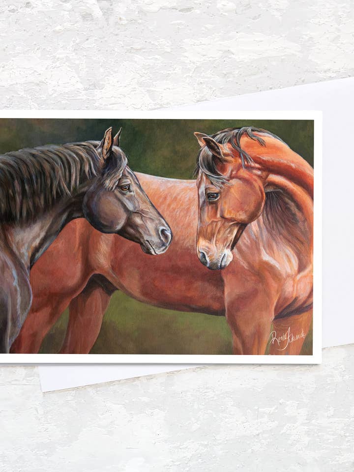 Two Horses Greeting Art Horse Greeting Card - " Pasture Friends" for wholesale by Renee Fukumoto