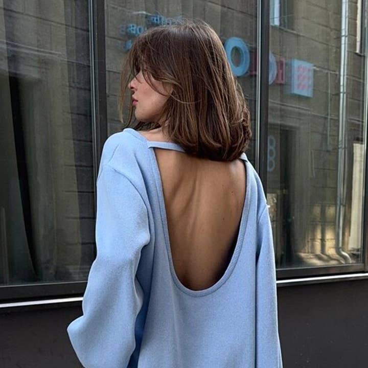 Pure cotton loose lazy backless knitted sweater for wholesale by Little Trendy