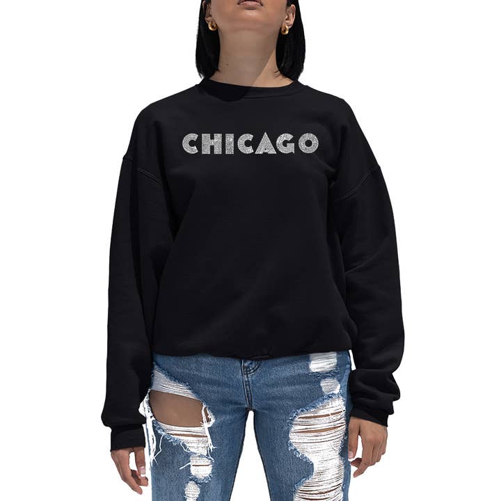 Women's Word Art Crewneck Sweatshirt - CHICAGO NEIGHBORHOODS for wholesale by LA Pop Art