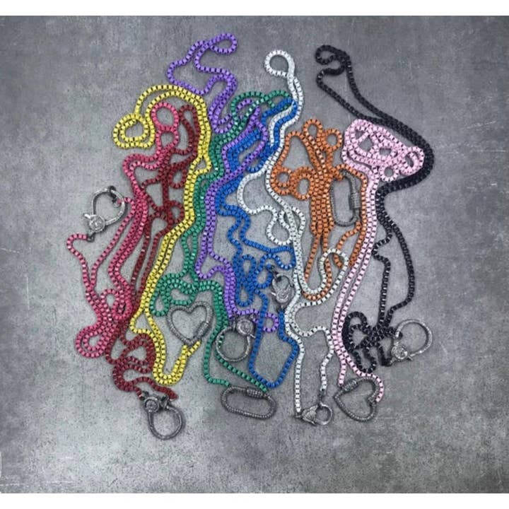 Enamel Coated Colorful Box Chain with Pave Diamond Clasp for wholesale by ILISSA MICHELE JEWELRY
