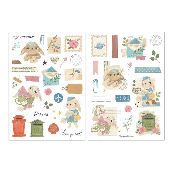 Autocollant à transférer Bunny Happy Mail pour la vente par Meowashi Studio