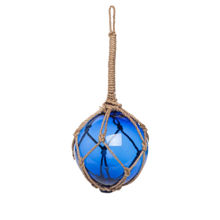 Beachcombers - Wholesale Decorative Tabletop Object - Fishing Float Glass Cobalt Blue Ball With Rope