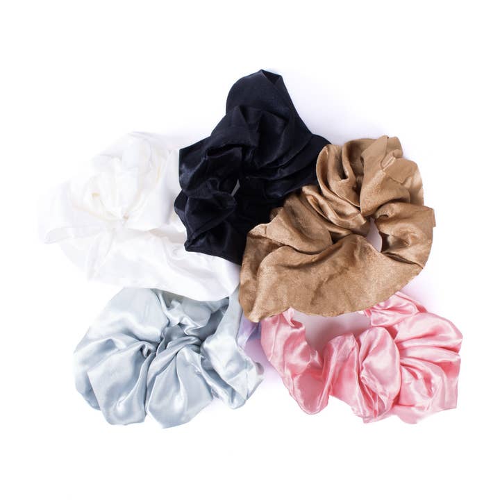 5 Colors Set Satin Feel Hair Scrunchies-5SHS-SLD-4 for wholesale by Selini New York