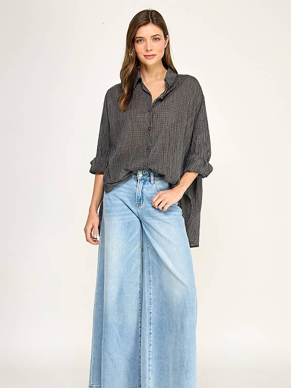 SOFT CHECK ÜBERGROßE HEMDEN MIT KNOPFLEISTE für den Großhandel von Miss Love