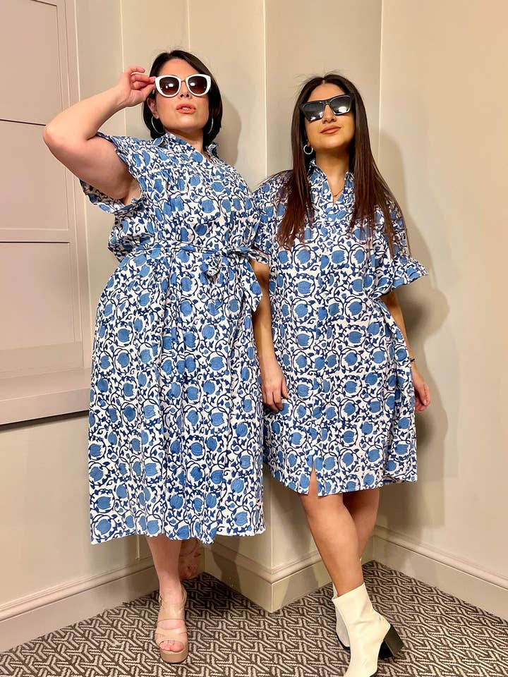 Designerfriday - Wholesale Dress - Women's - Mara Midi Smock Block Print Dress- Preorder
