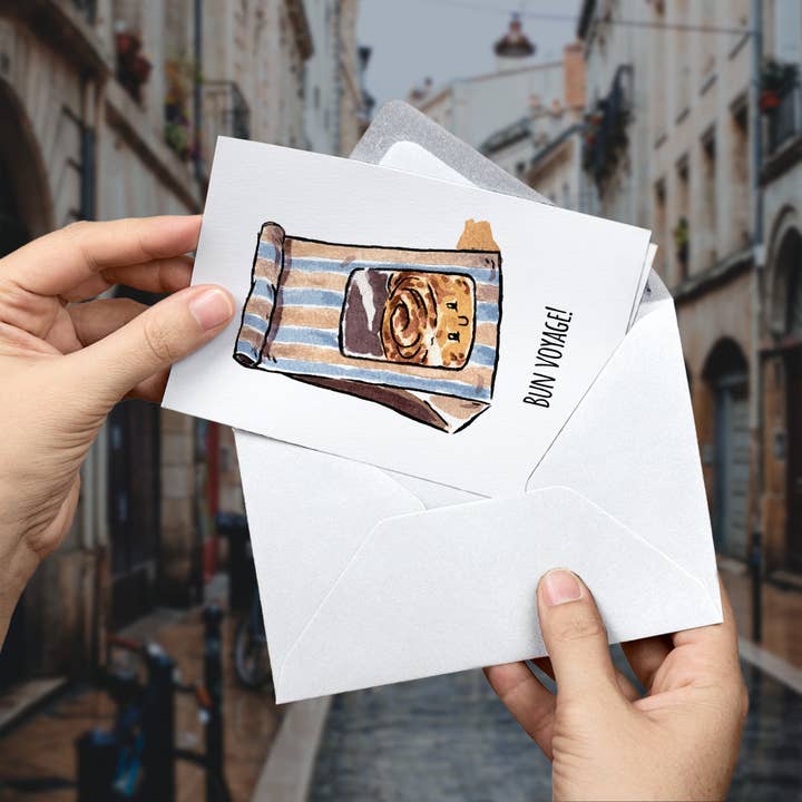 Aaron Millard Illustration – Engroshandel Hverdagshilsen kort – „Bun Voyage“ - Miss You, Bevæger sig, Pensionering, Nyt jobkort2