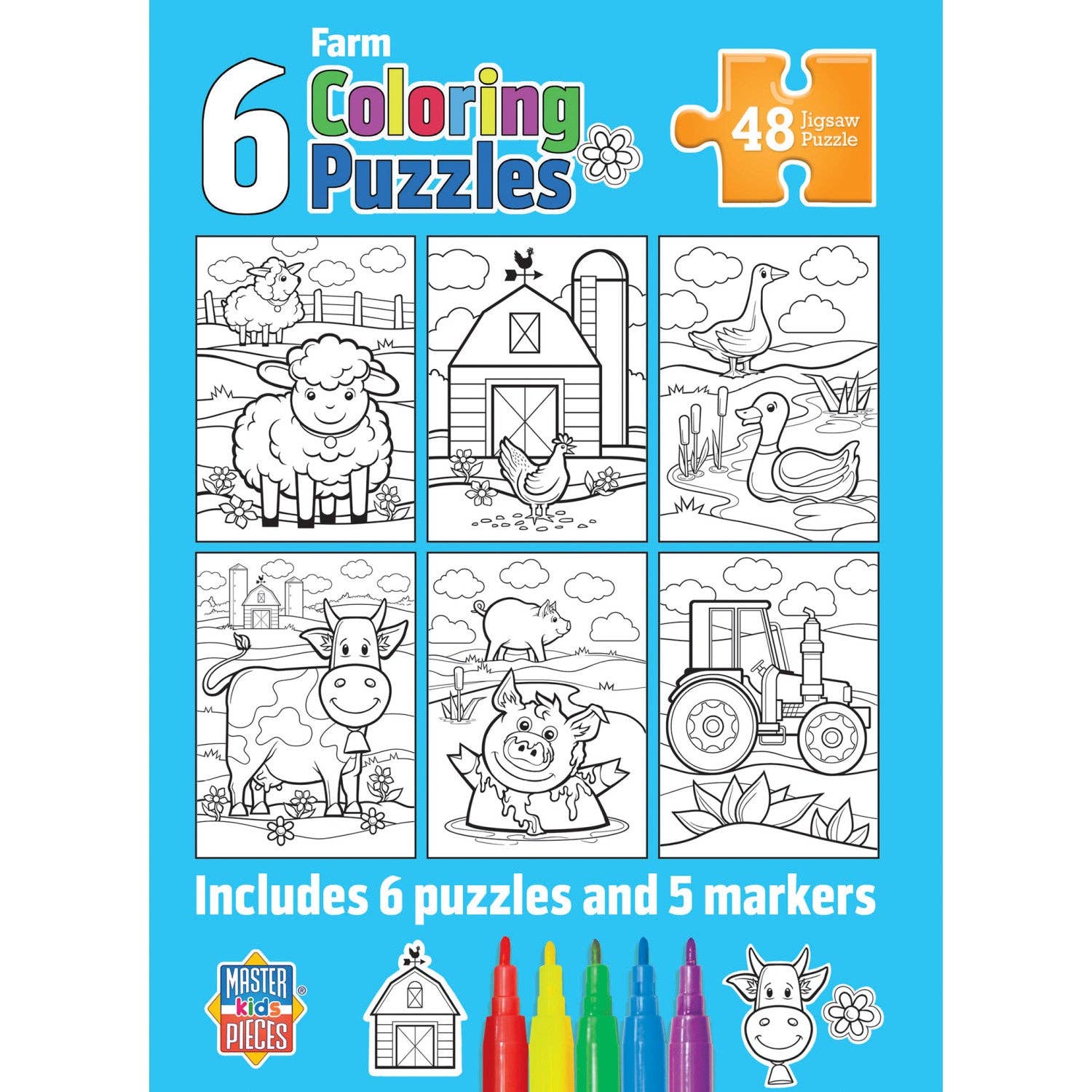 Masterpieces Puzzles - Wholesale Puzzle - Kids - Coloring Puzzles 6-Pack - Farm 48 Piece Puzzles2