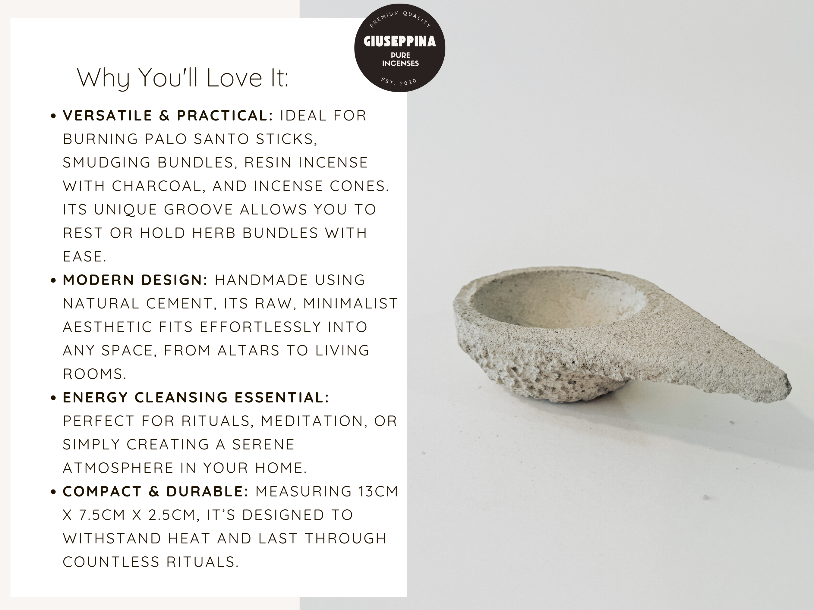 Giuseppina Shop - Vente Porte-encens - Porte-encens en béton fait main avec bâton Palo Santo offert6