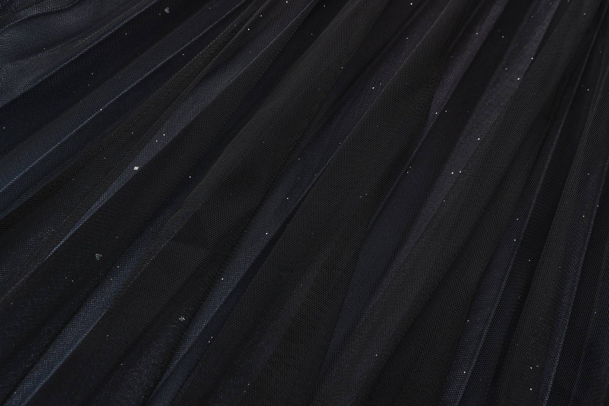 Black pleating mesh Skirt with ombre effect and glitters (Black) for wholesale on Faire8