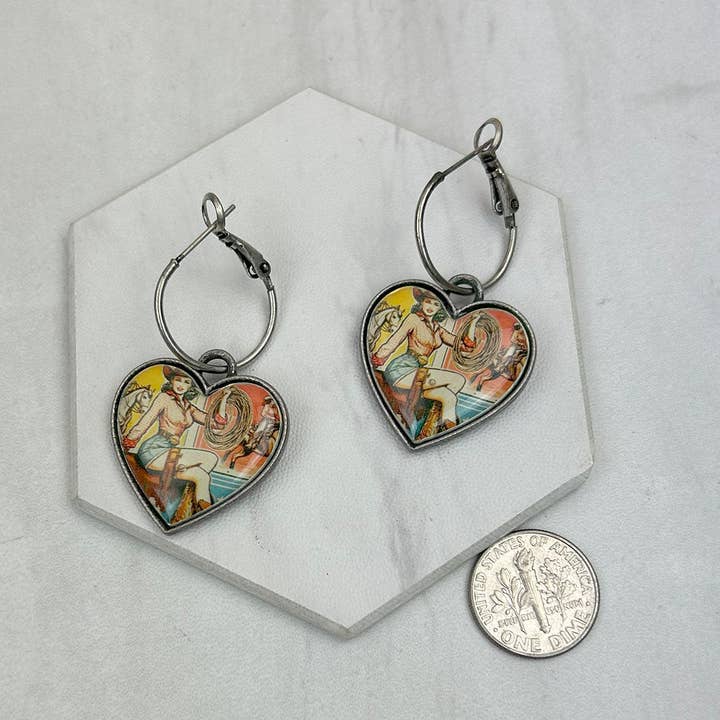 ER250309-01 Silver metal with western cowgirl heart Earrings for wholesale by Western Elite Jewelry