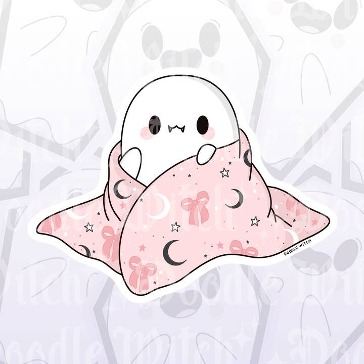 Ghost with Pink Blanket Sticker for wholesale by DoodleWitch