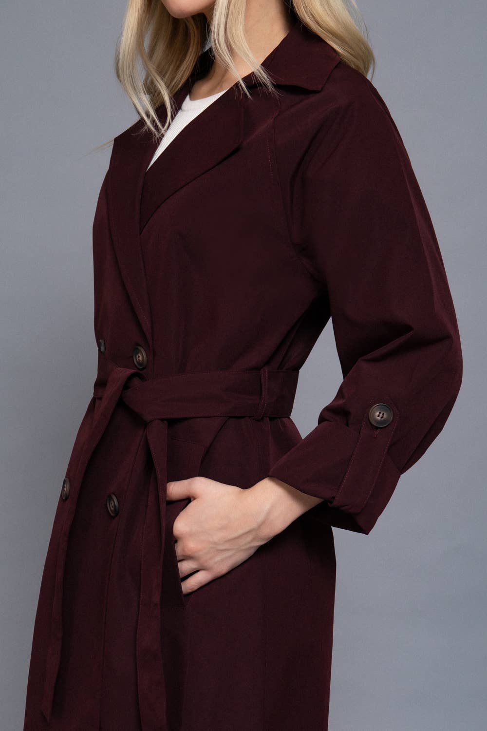 Active Basic | Active USA - Wholesale Trench Coat - Women's - Long Sleeve V-Neck Lapel Collar Trench Coat with Belt14