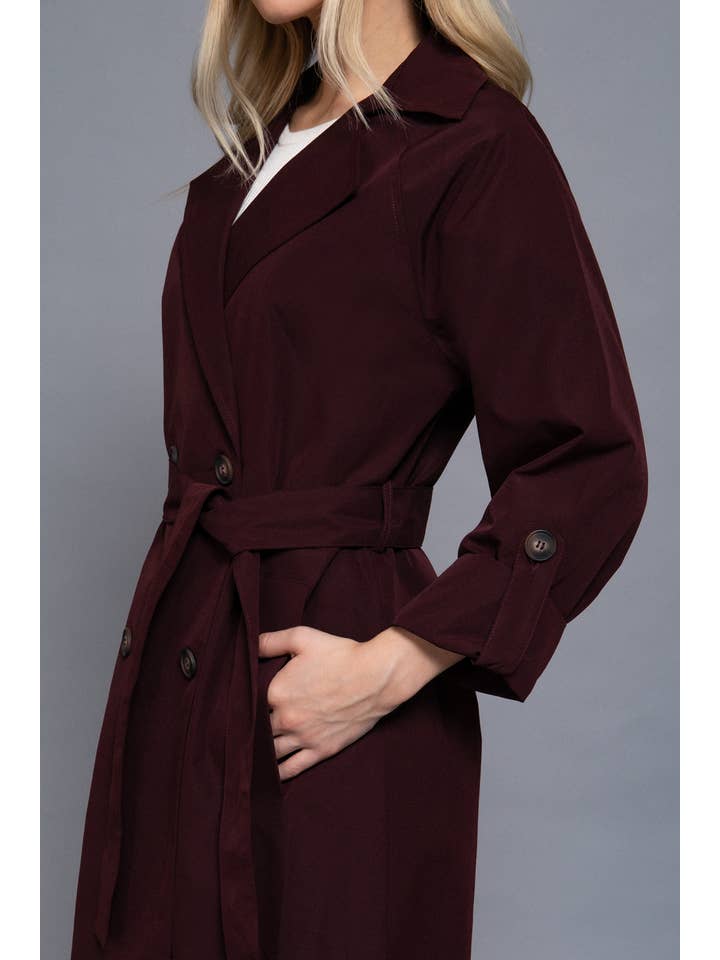 Active Basic | Active USA - Wholesale Trench Coat - Women's - Long Sleeve V-Neck Lapel Collar Trench Coat with Belt14