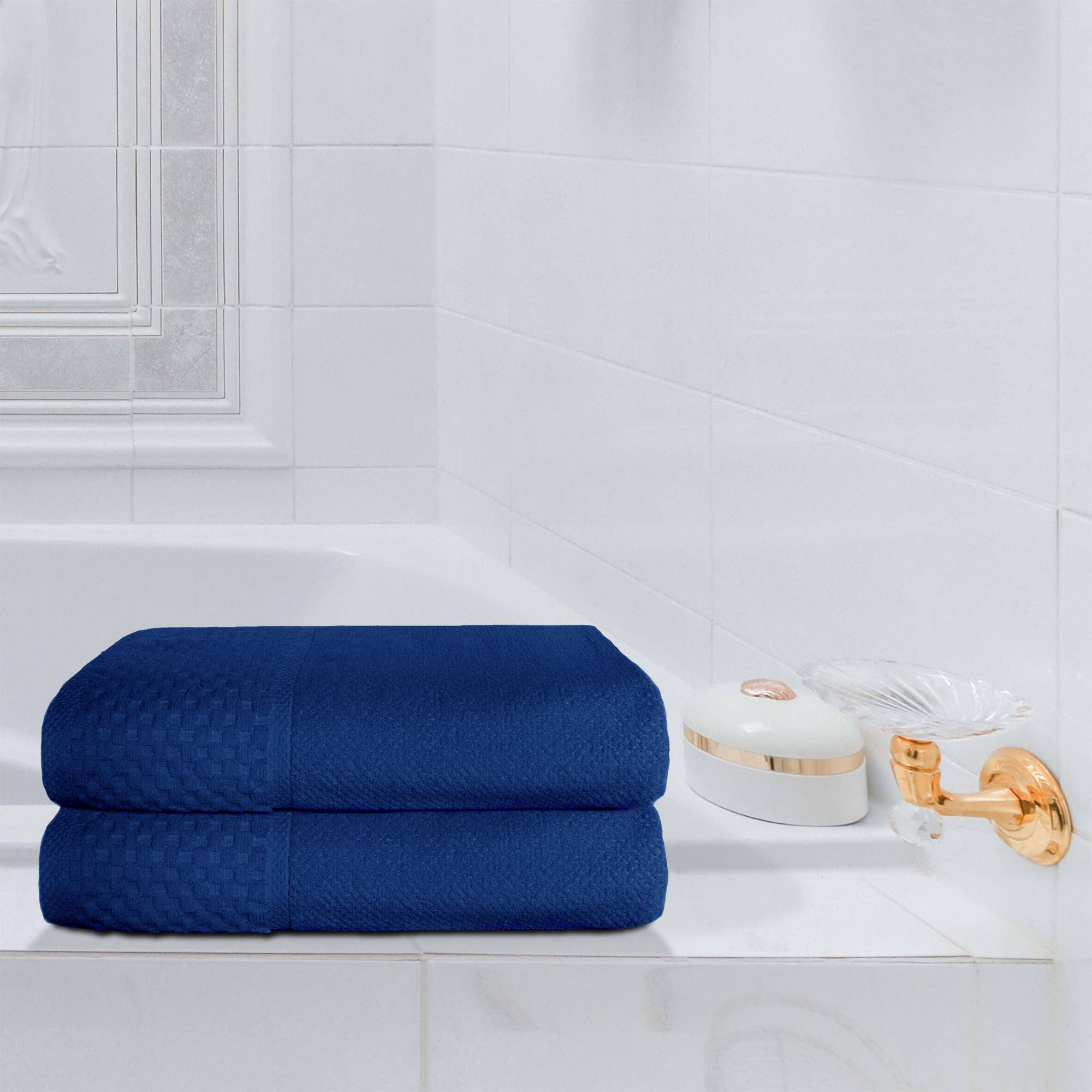 Cozablu Home - Wholesale Bath Towel - 2 Large Bath Sheets Blue Towels 27x54 100% Cotton 650 GSM 1