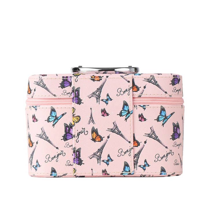 Selini New York - Wholesale Makeup/Cosmetic Bag - Medium Butterflies & Paris Makeup Train Case-LNCTB3006-PK