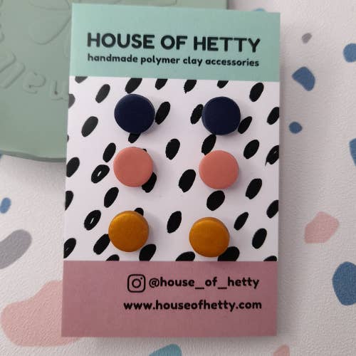 3 pack 1cm circle stud earrings handmade from polymer clay for wholesale by House of Hetty